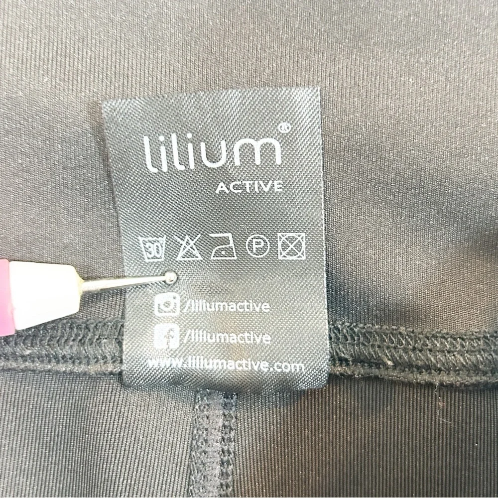 Lillium Active Black Leggings with Mesh Cutout Panels and Wide Waistband Gym